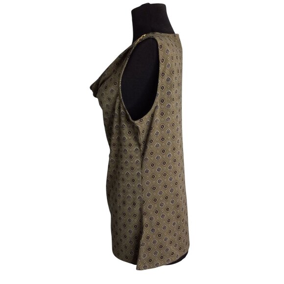 Michael Kors Size M Tank Top Sleeveless Cowl Neck Gold Button Detail Green Brown - Picture 2 of 9